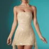 Embellished Lace Bandeau Mini Dress In Ivory