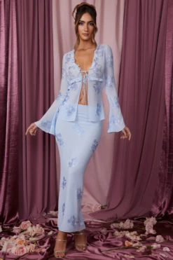 Low Rise Maxi Skirt In Blue