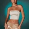 Satin Strapless Crop Top In Ivory