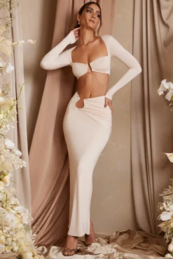 Asymmetric Draped Maxi Skirt In Cream