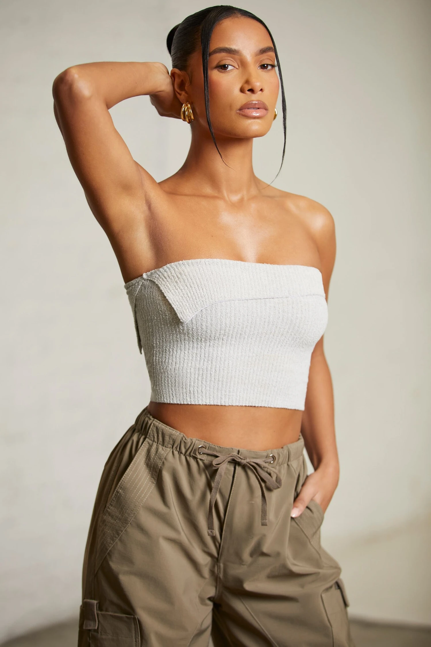 Overlap Bandeau Crop Top In Grey - Image 7