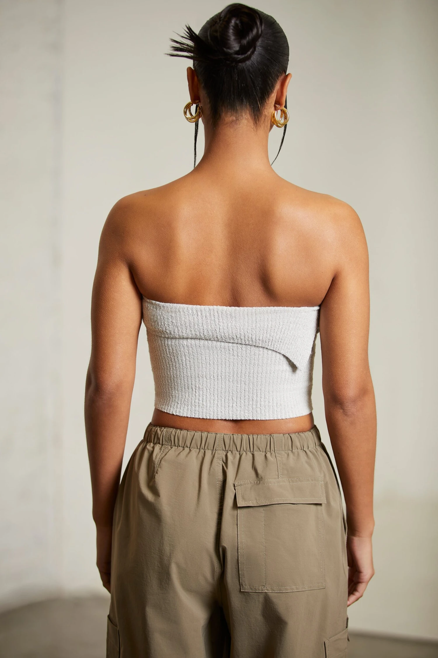 Overlap Bandeau Crop Top In Grey - Image 2