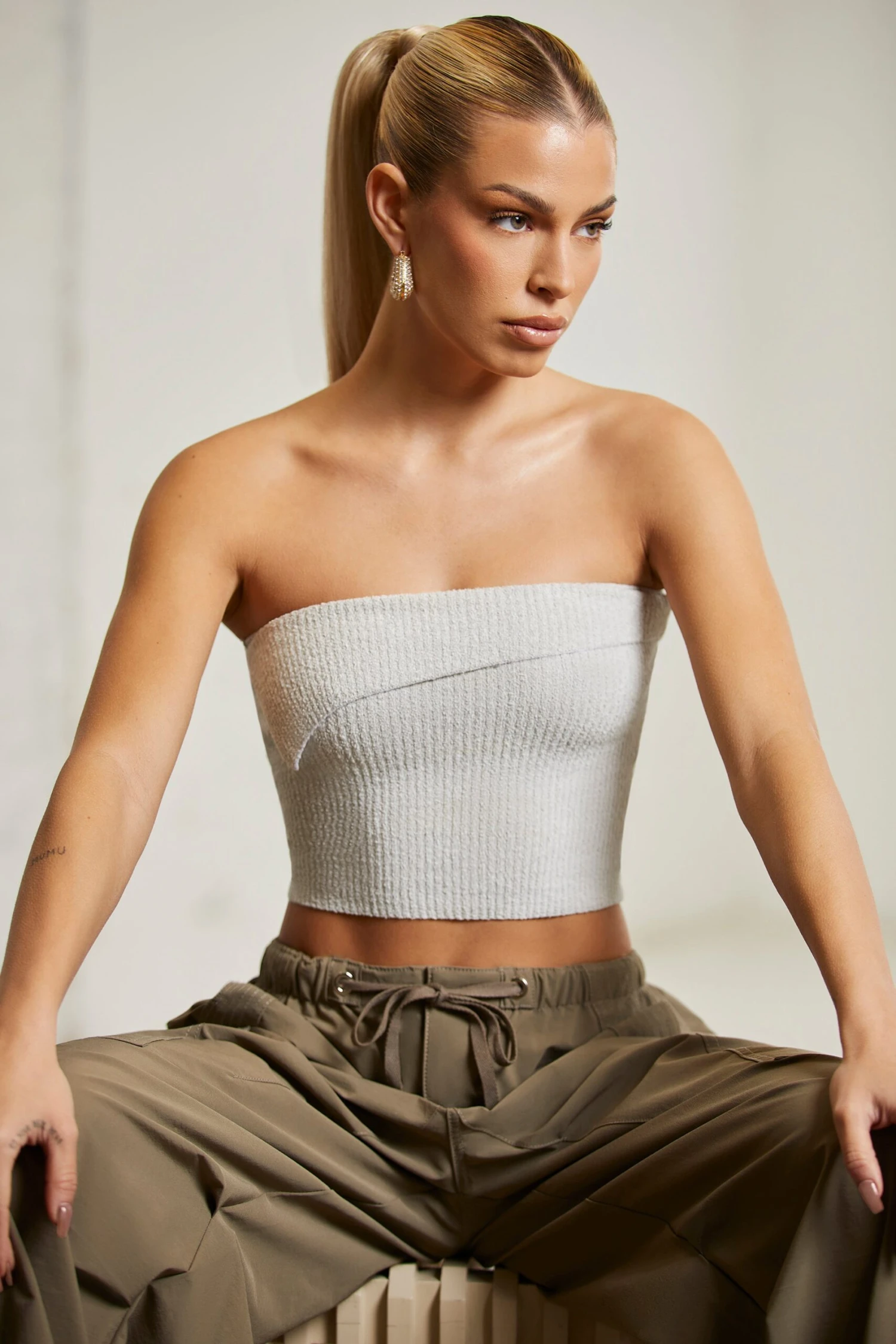 Overlap Bandeau Crop Top In Grey - Image 6