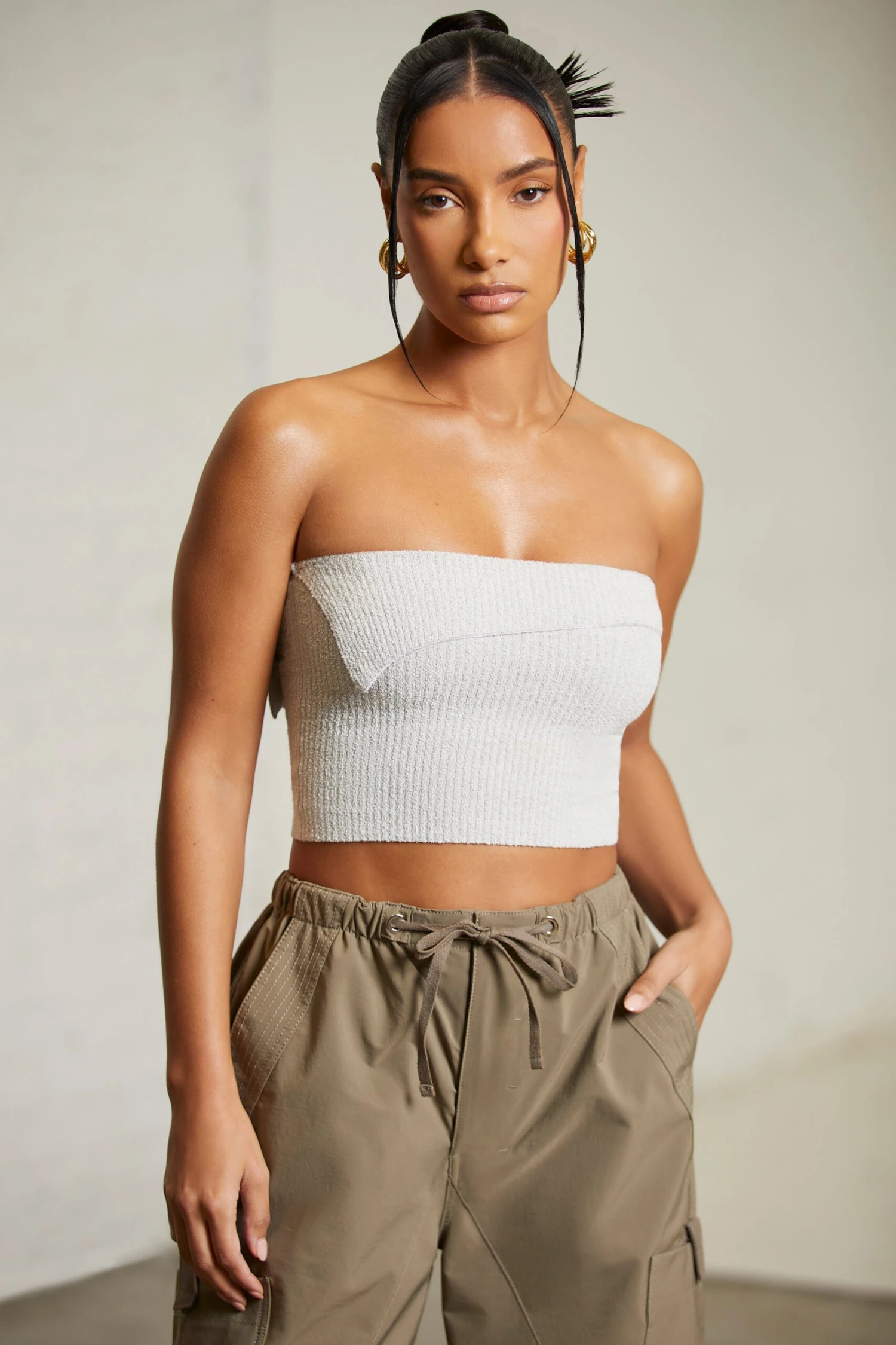 Overlap Bandeau Crop Top In Grey - Image 9