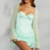 Long Sleeve Embellished A-line Mini Dress In Mint