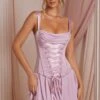 Lace Up Corset Mini Dress In Dusty Pink