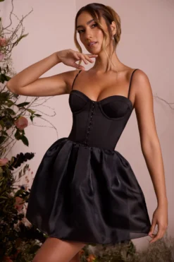 Tulle Skirt Corset Mini Dress In Black