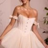 Off Shoulder Tulle Skirt Mini Dress In Ivory