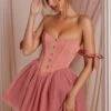 Off Shoulder Tulle Skirt Mini Dress In Terracotta