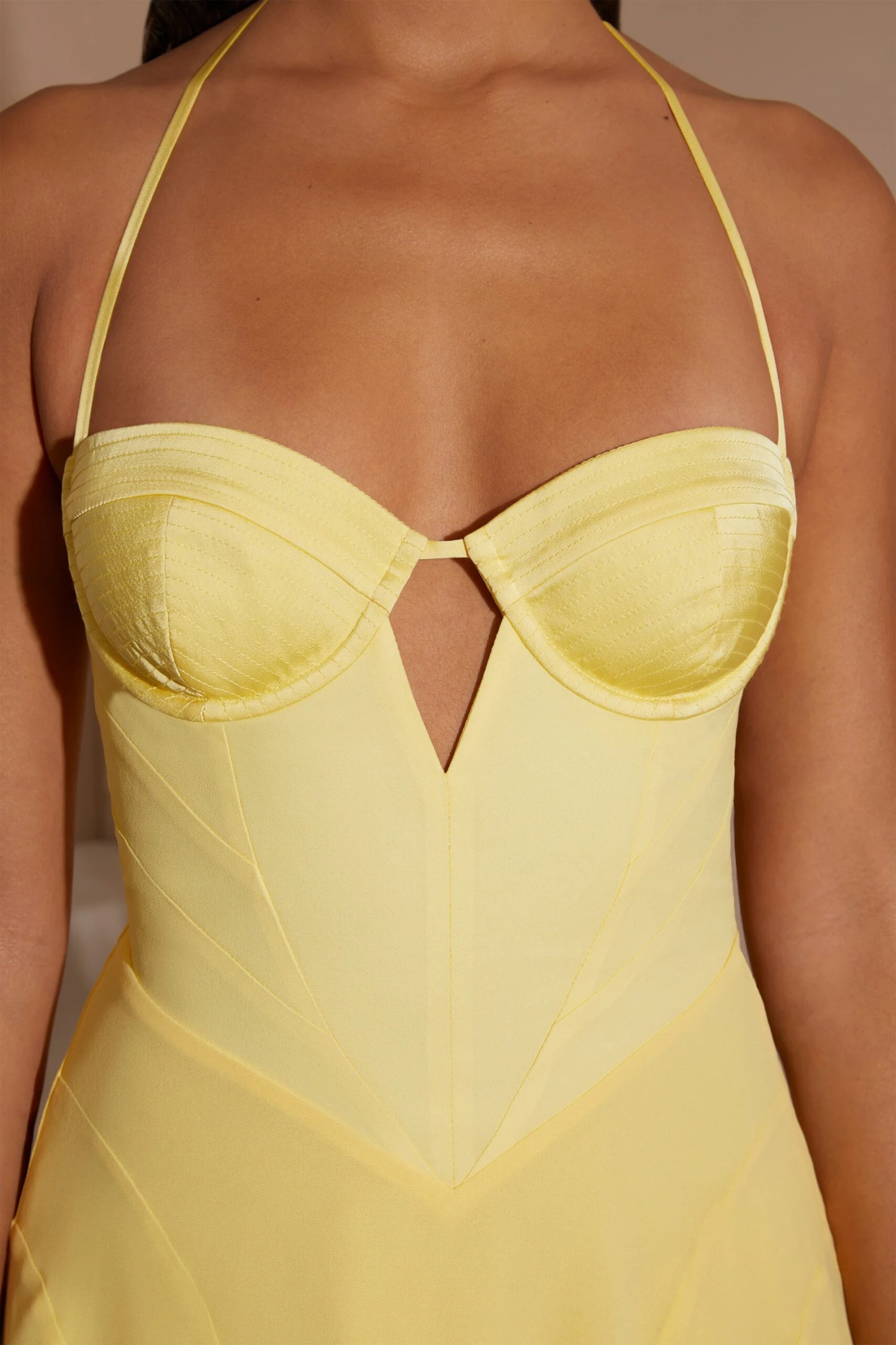 Halter Neck Cut Out Flare Mini Dress In Yellow - Image 10