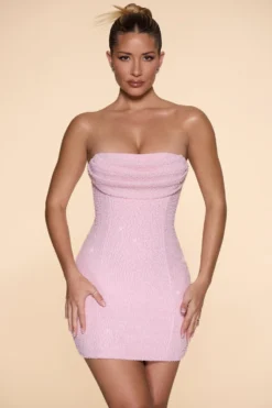 Embellished Strapless Cowl Neck Mini Dress In Blush