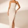 Hand Embellished Bandeau Maxi Dress In Ivory
