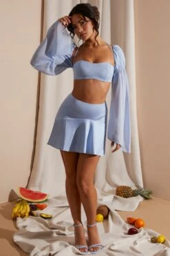 Panelled Flare Mini Skirt In Blue