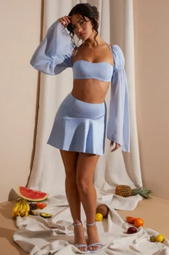 Panelled Flare Mini Skirt In Blue