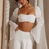 Long Puff Sleeve Bralette In White