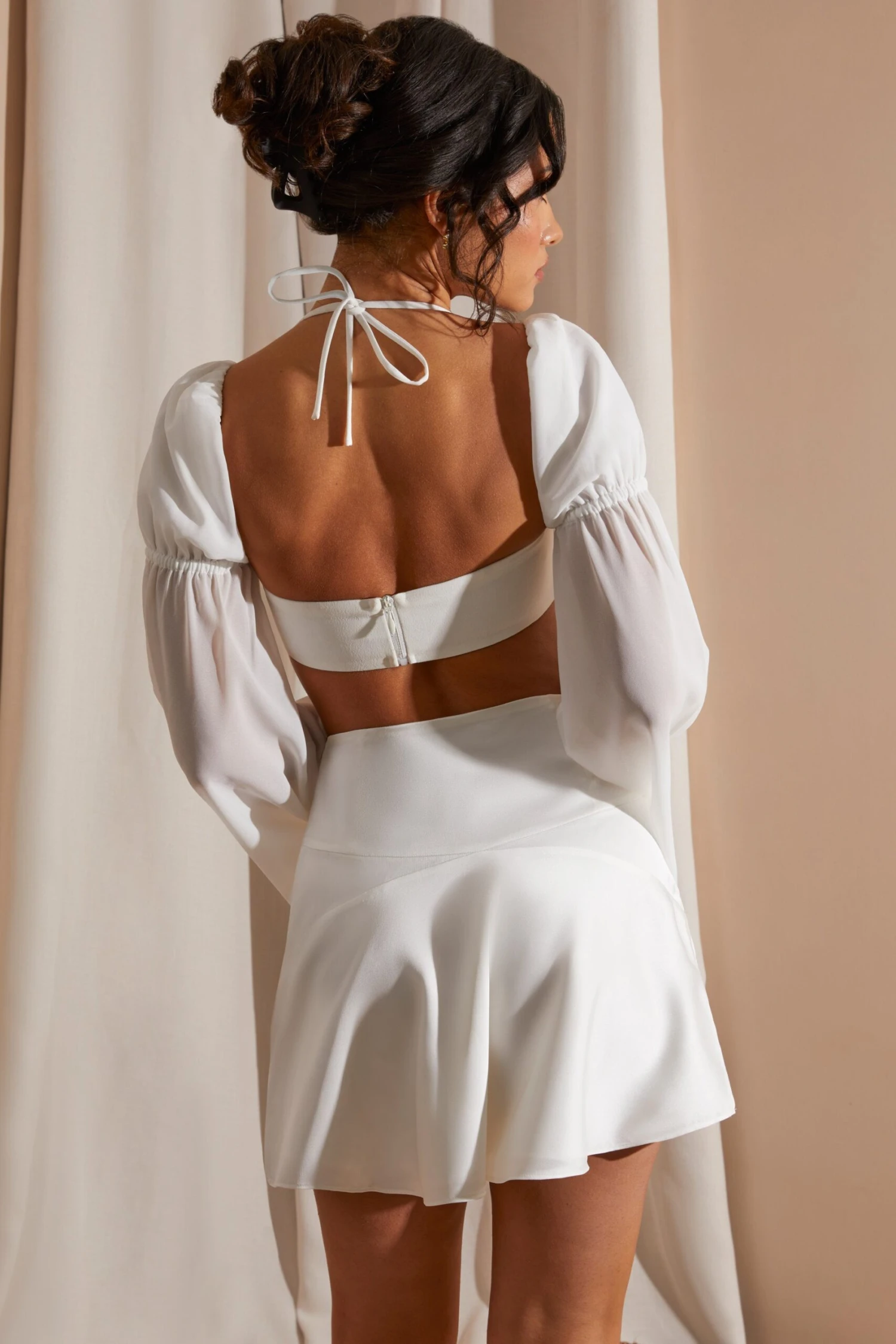 Long Puff Sleeve Bralette In White - Image 12