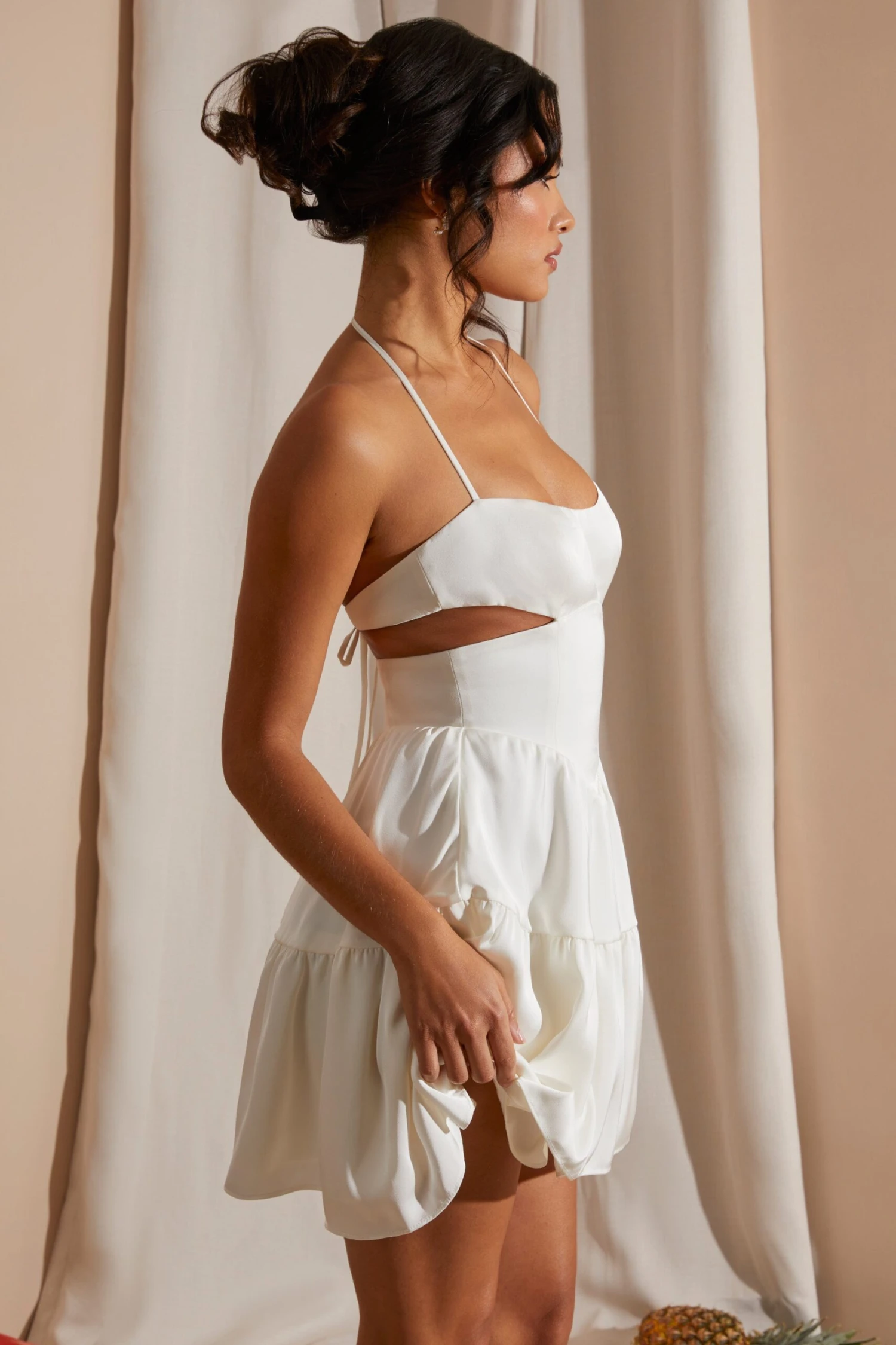 Halter Neck Cut Out Mini Dress In White - Image 3