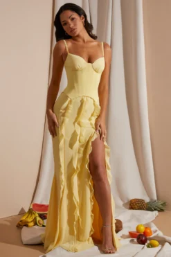 Corset Frill Skirt Maxi Dress In Yellow
