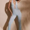 Petite Embellished Plunge Neck Jumpsuit In Aqua