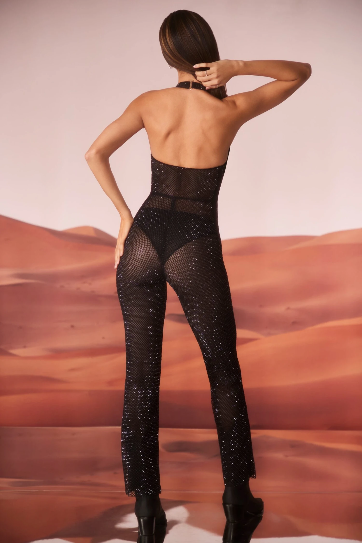 Embellished Plunge Neck Jumpsuit In Black - Image 2