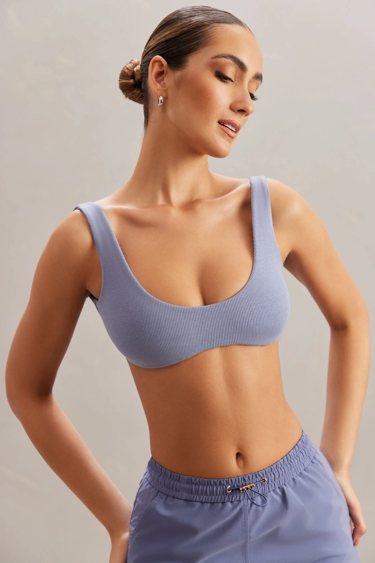 Plunge Neck Bralette In Blue - Image 6