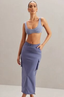 Cargo Maxi Skirt In Dusty Blue