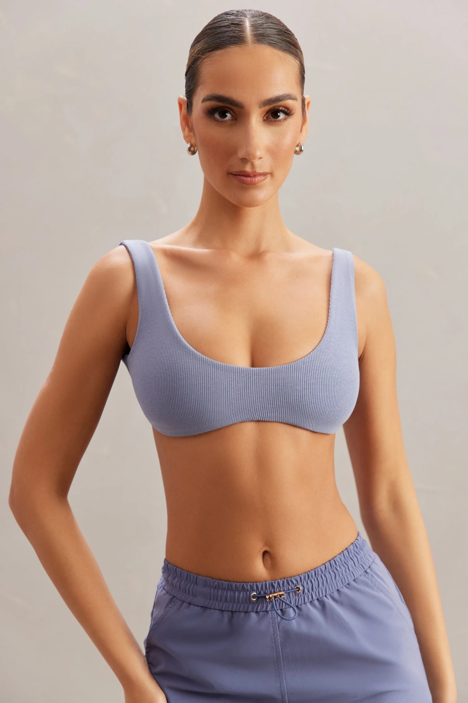 Plunge Neck Bralette In Blue - Image 4