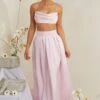 Pleated Heavy Satin Maxi Skirt In Pink