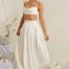 Pleated Heavy Satin Maxi Skirt In White