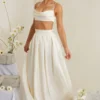 Pleated Heavy Satin Maxi Skirt In White