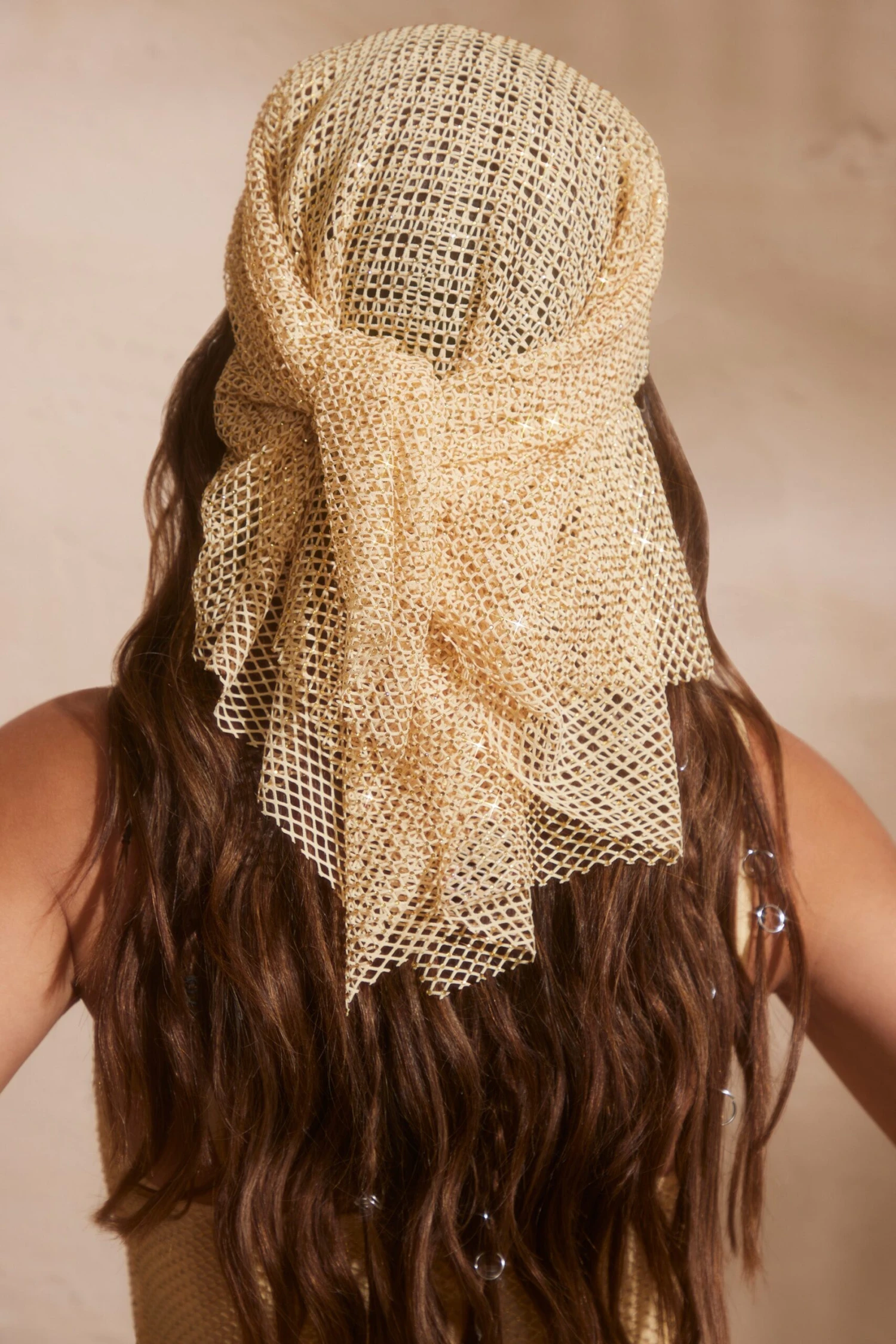 Embellished Fishnet Headscarf In Gold - Image 2