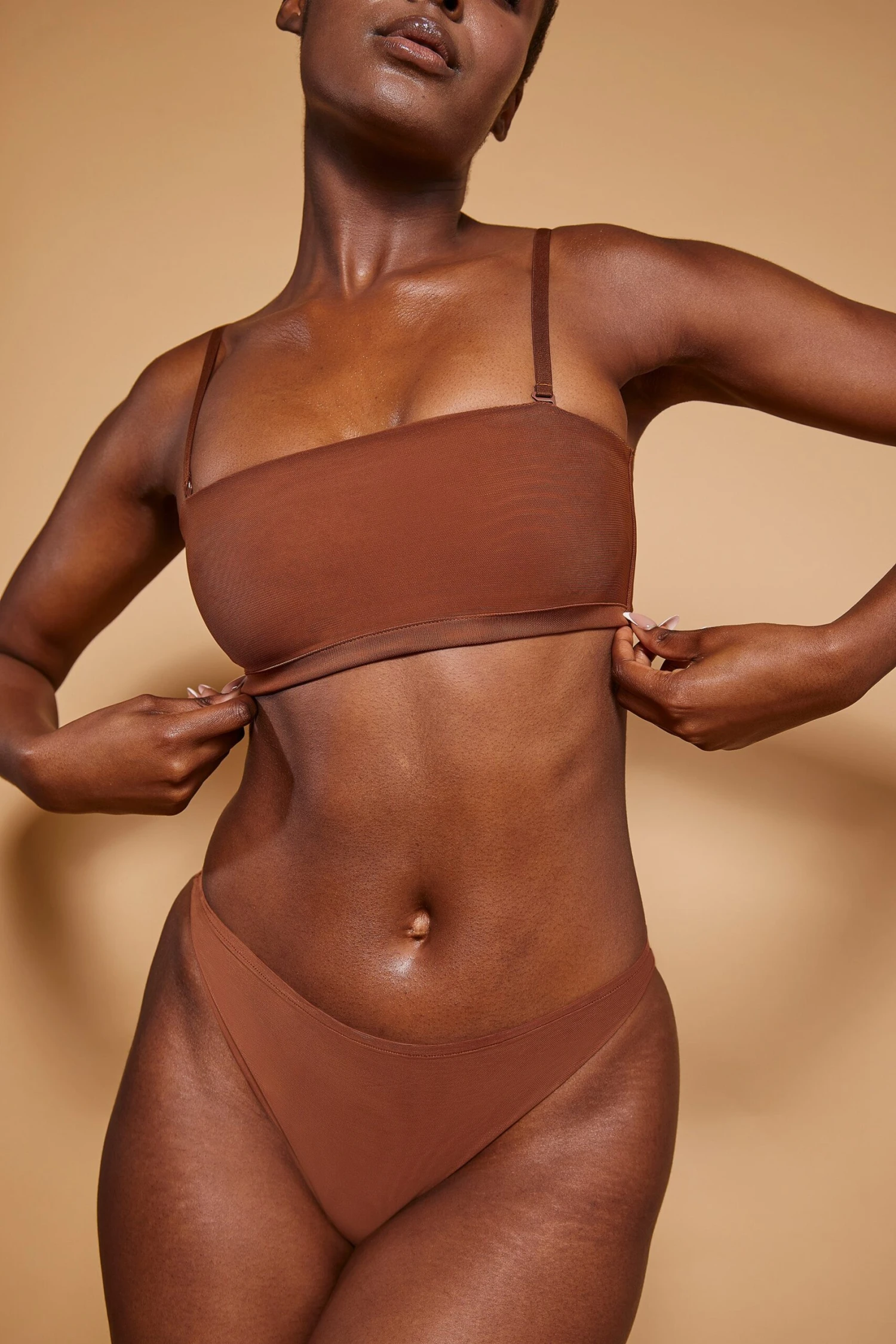 Soft Mesh Bandeau Bra In Chestnut - Image 4