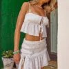 Shirred Thigh High Split Mid Rise Mini Skirt In White