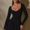 Long Sleeve Layered A-Line Mini Dress In Black