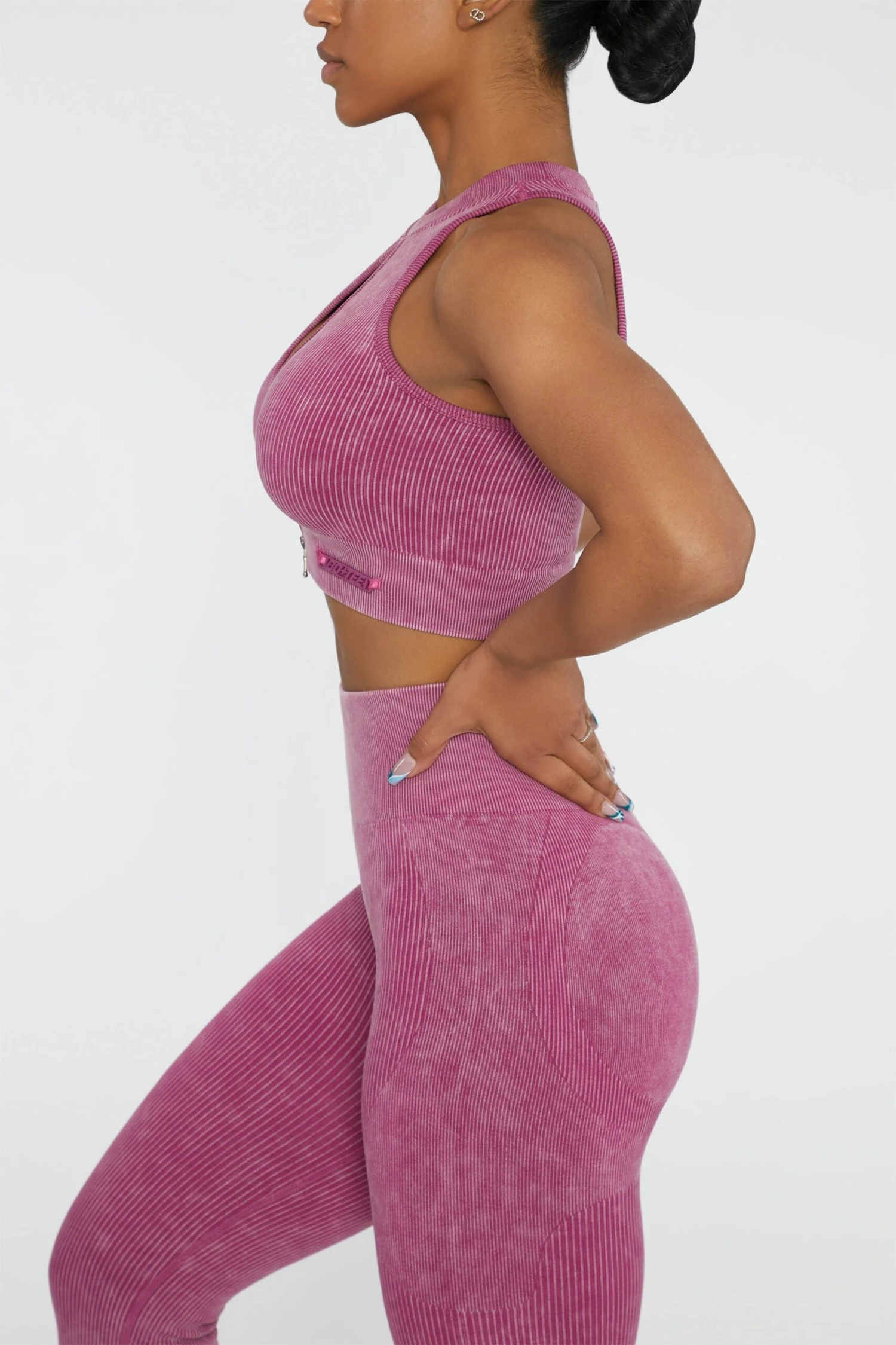 Keyhole Zip Crop Top In Dark Pink - Image 4