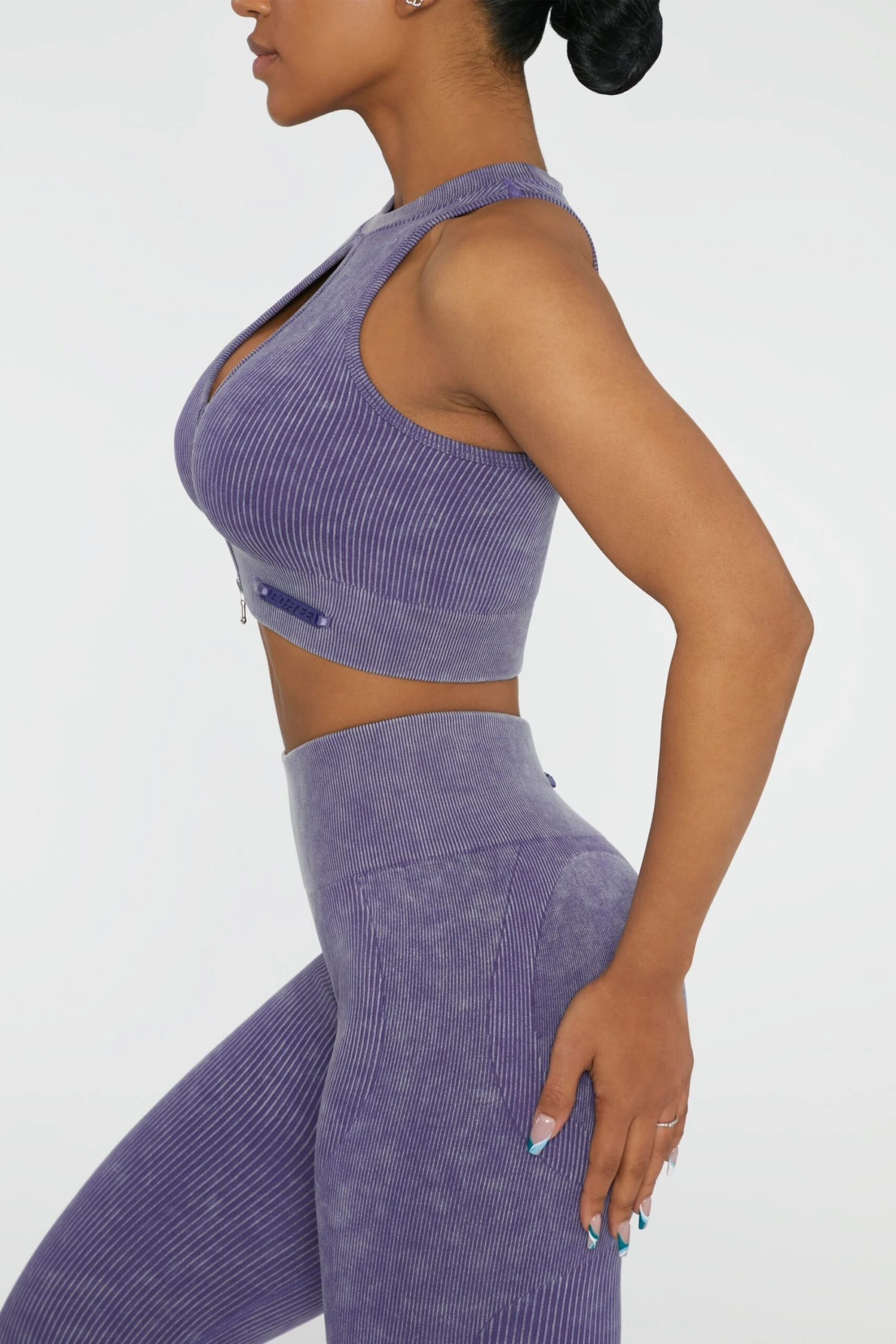 Keyhole Zip Crop Top In Violet - Image 4