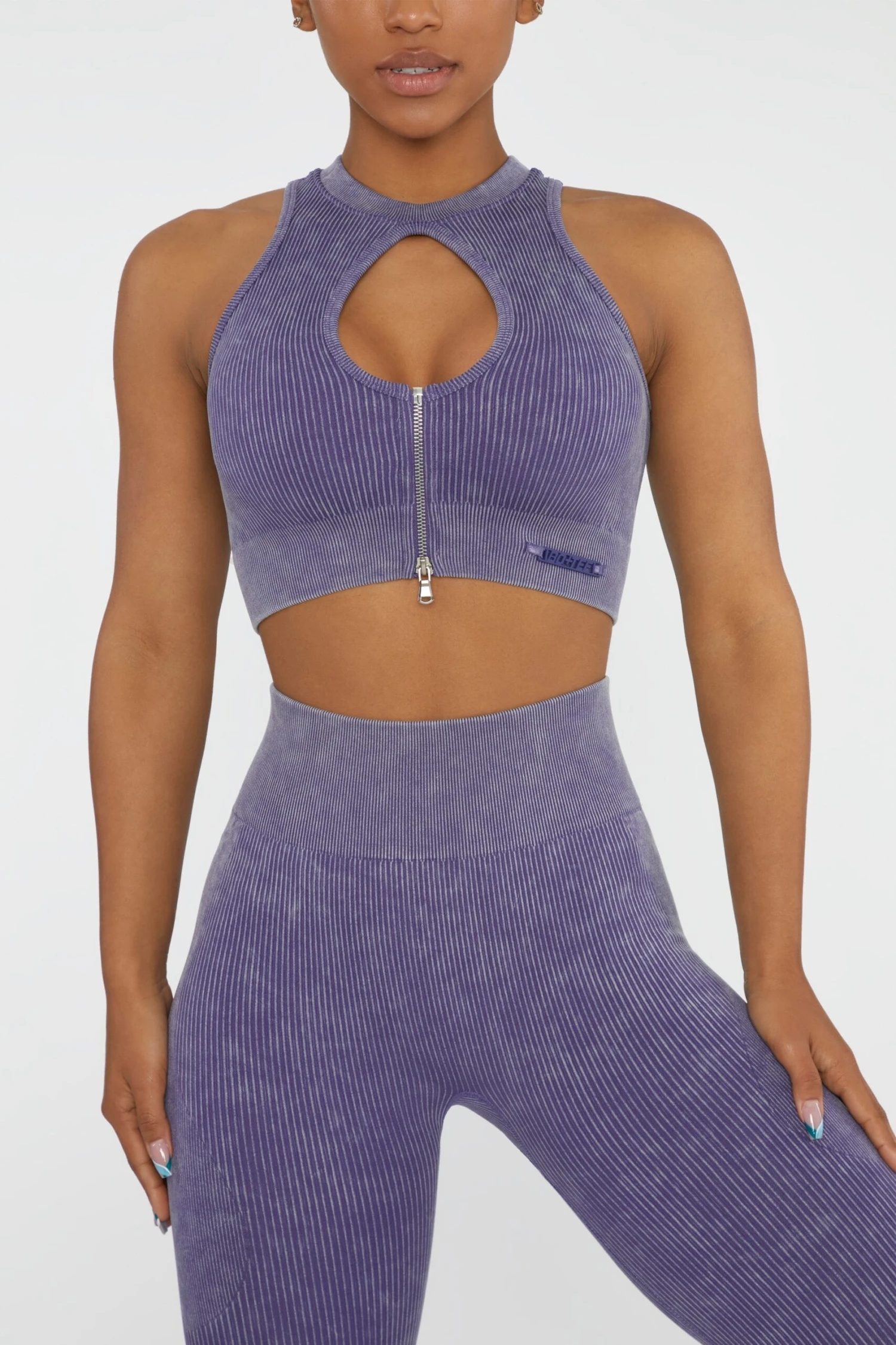 Keyhole Zip Crop Top In Violet - Image 6