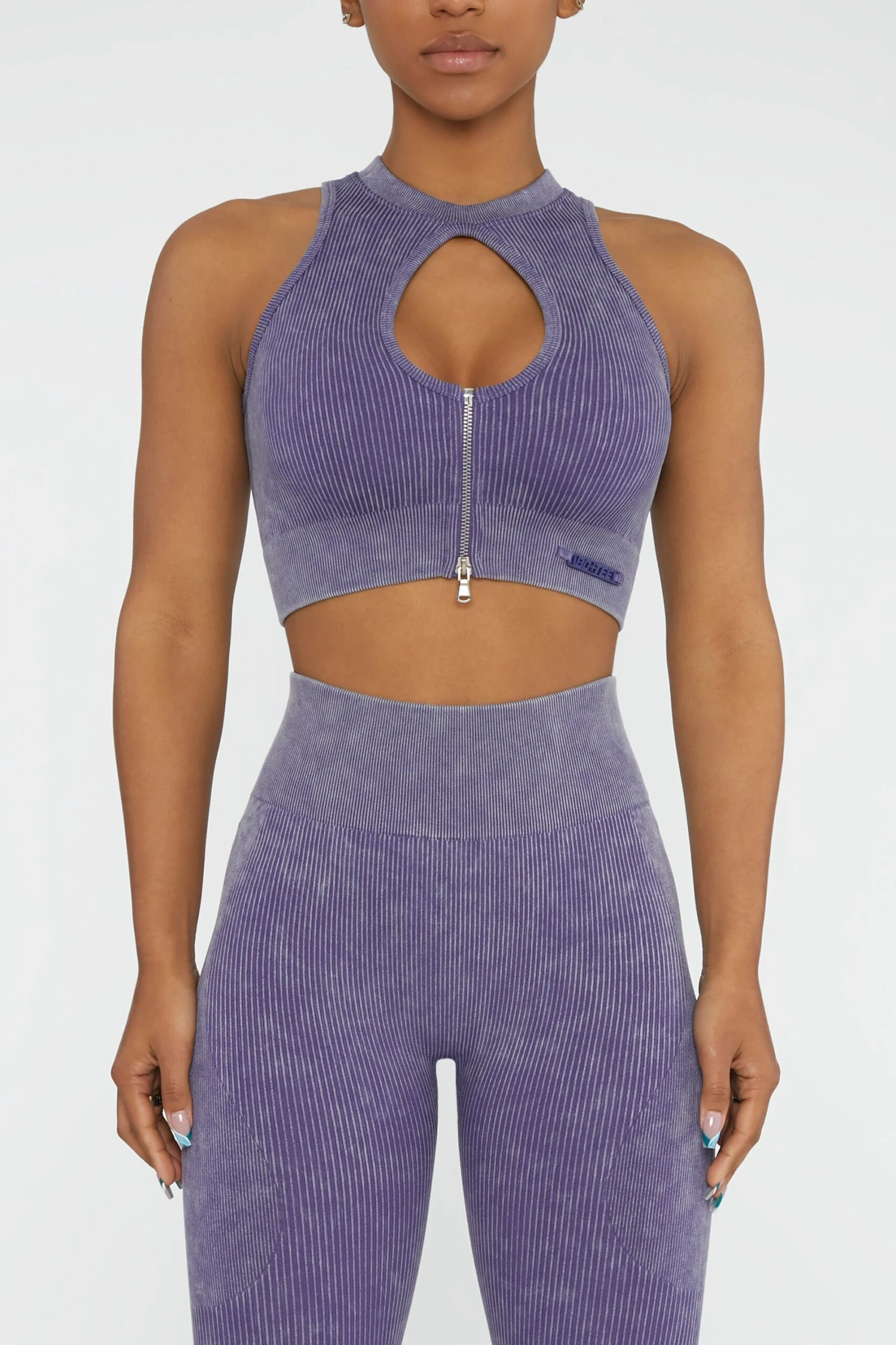 Keyhole Zip Crop Top In Violet - Image 2