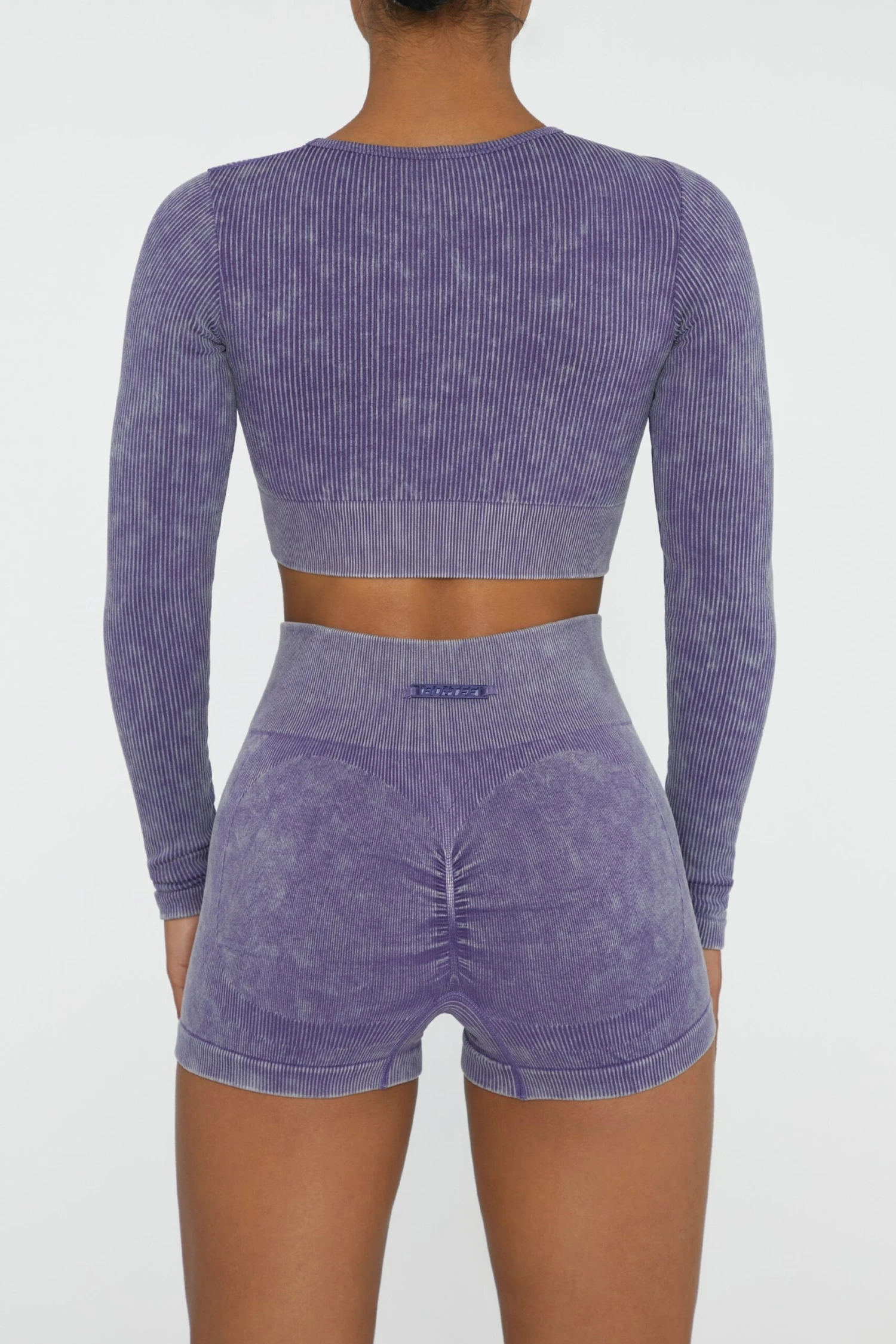 Long Sleeve High Neck Zip Crop Top In Violet - Image 3