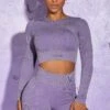 Long Sleeve High Neck Zip Crop Top In Violet
