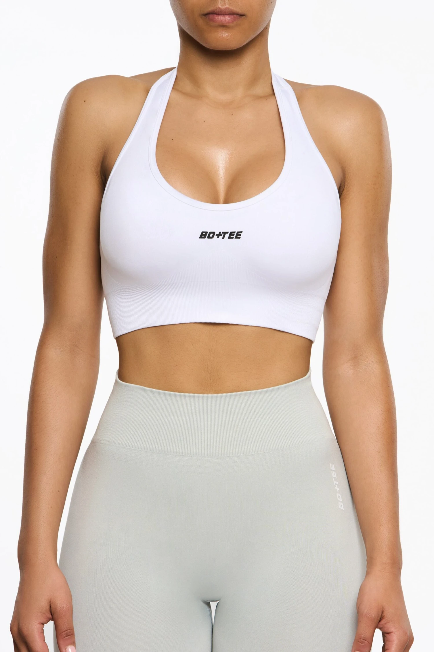 Halter Neck Sports Bra In White - Image 4