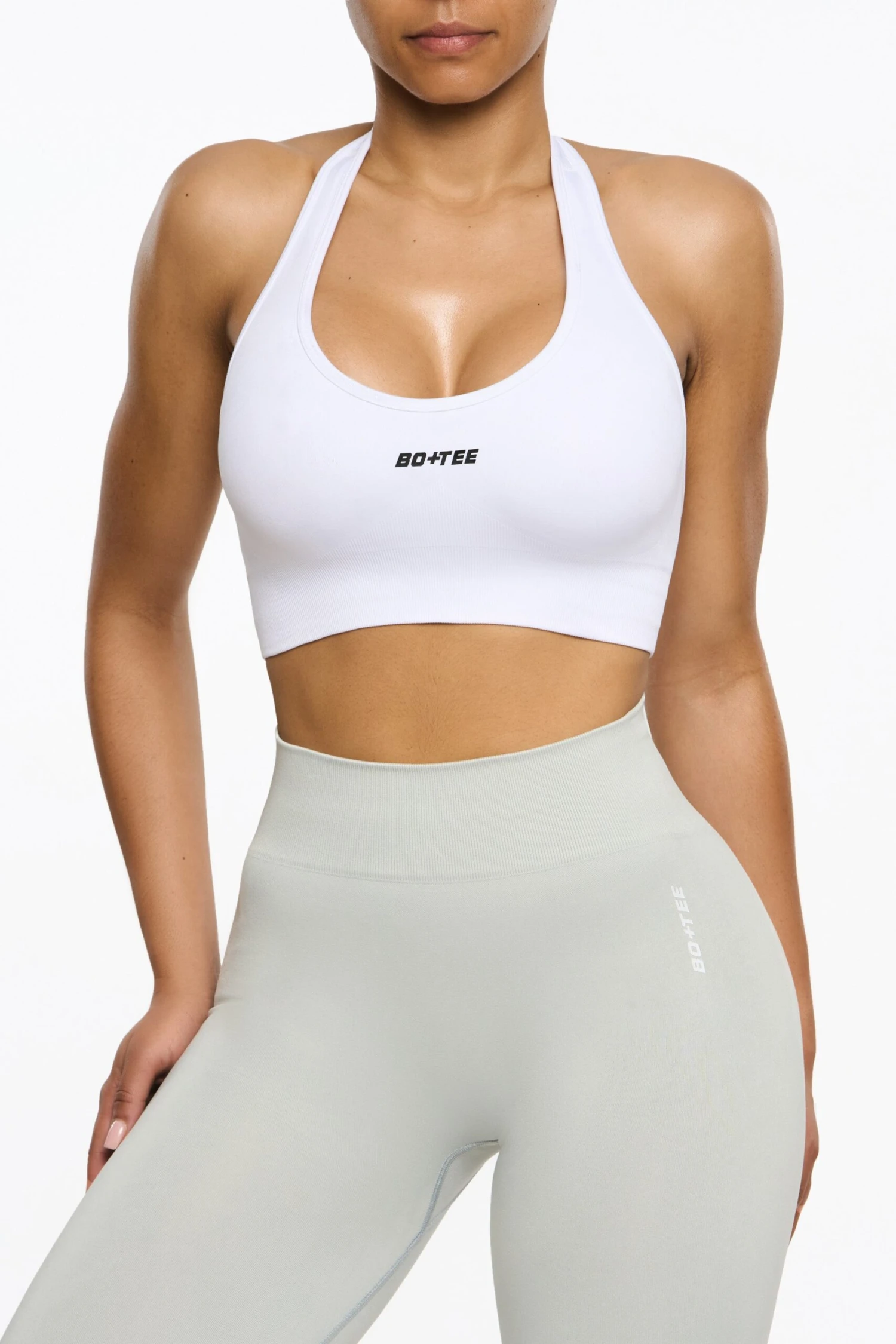 Halter Neck Sports Bra In White - Image 5