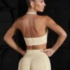 Halter Neck Sports Bra In Beige