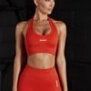 Halter Neck Backless Sports Bra In Red