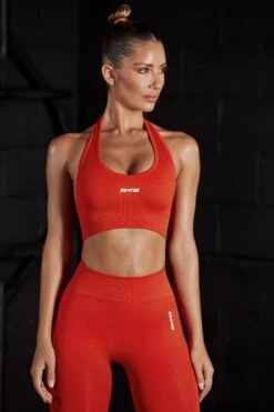 Halter Neck Backless Sports Bra In Red