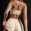 Seamless Strappy Sports Bra In Beige