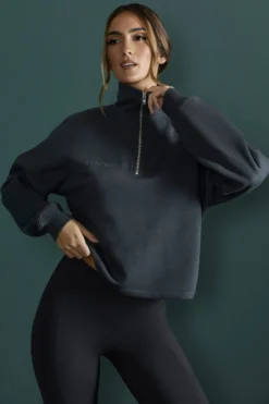 Oversized Half Zip Sweatshirt In Black