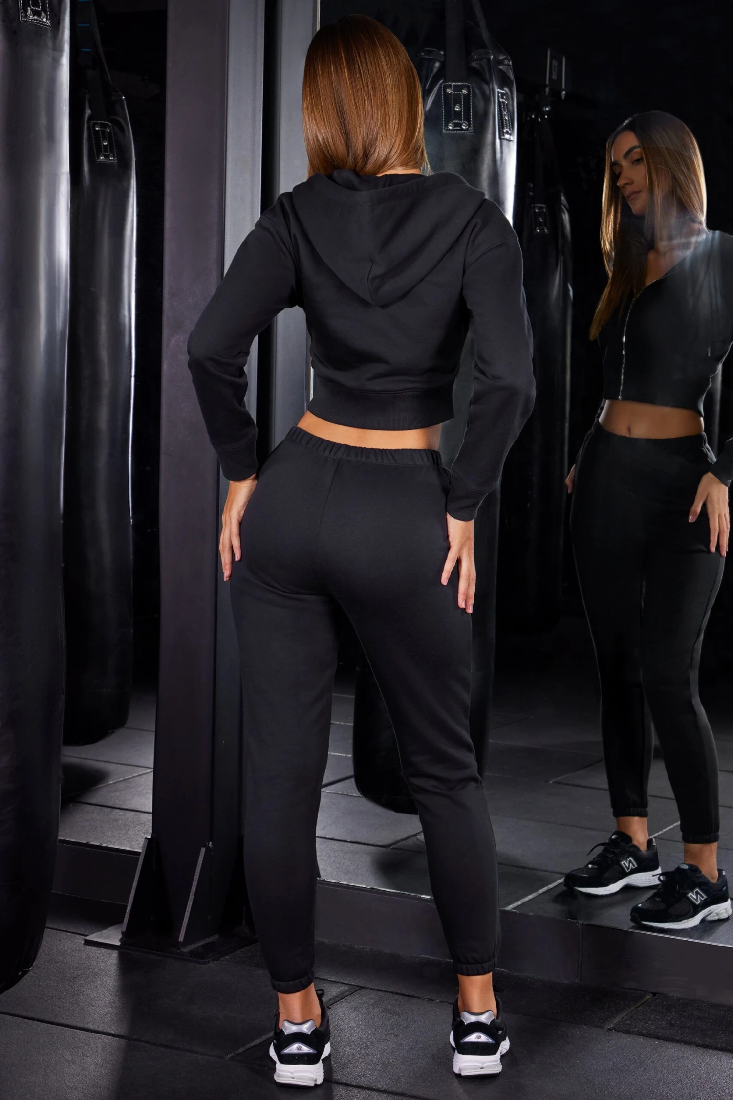 Zip Up Cropped Hooded Jacket In Black - Image 2