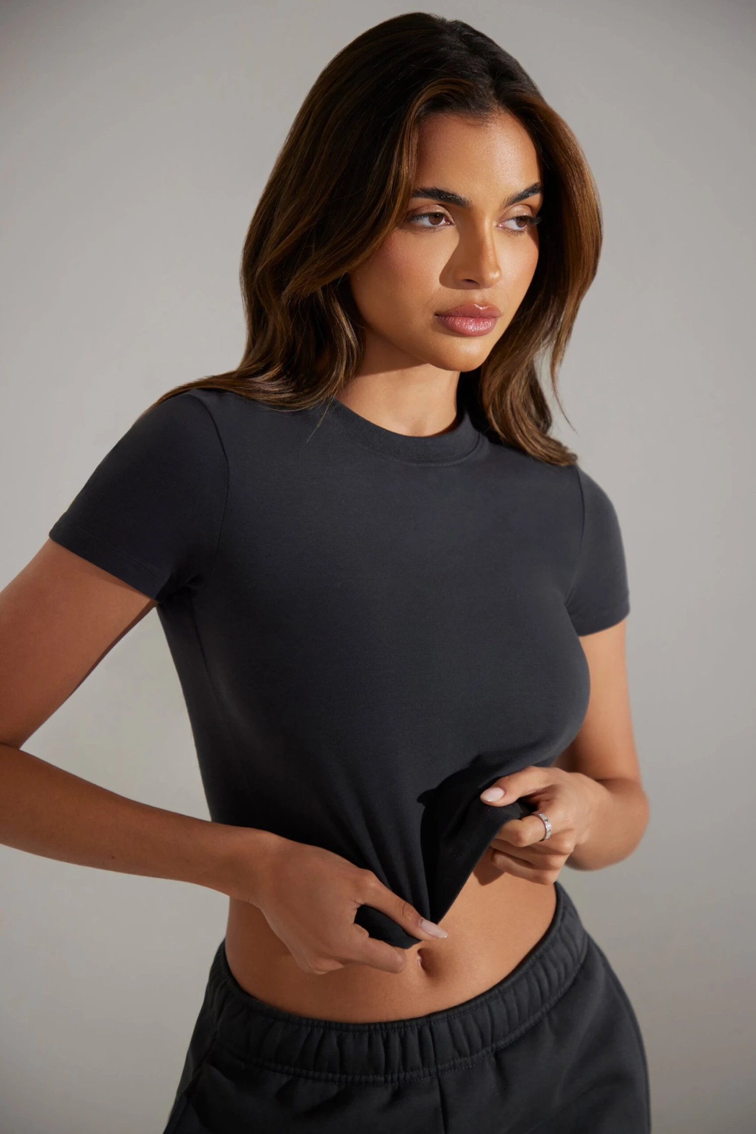 Cap Sleeve Baby Tee In Washed Black - Image 3