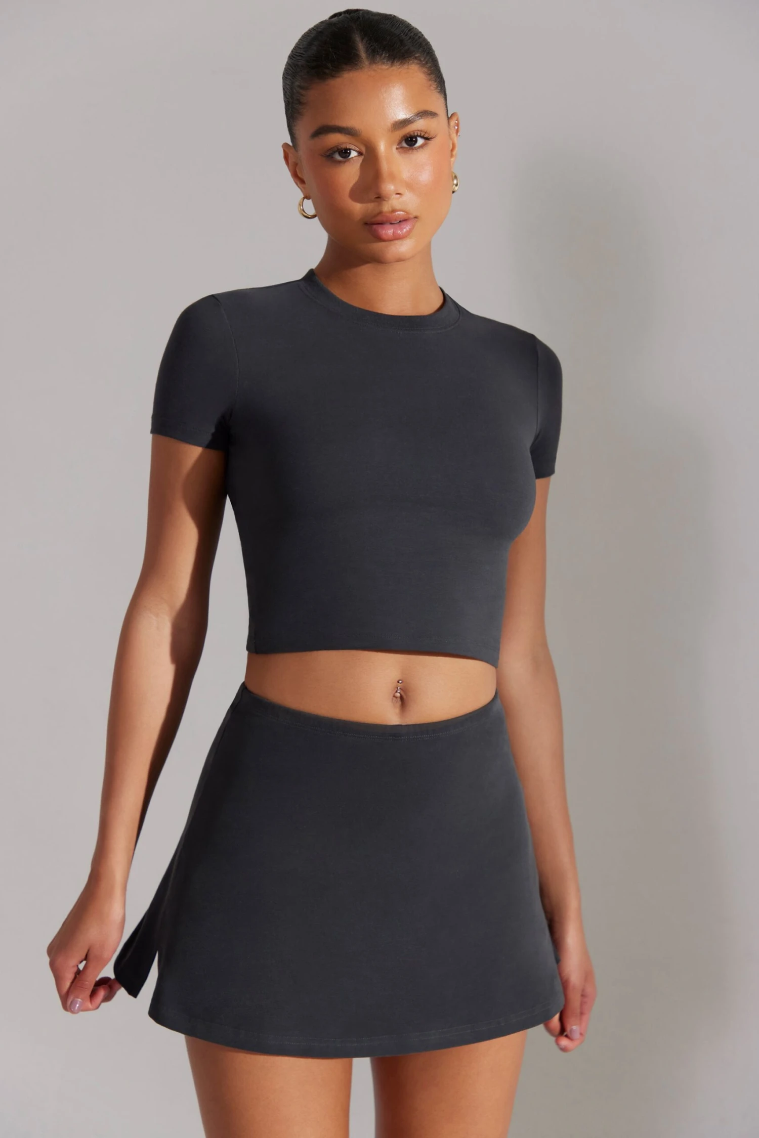 A-Line Mini Skort In Washed Black - Image 4